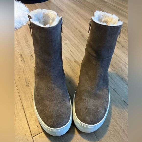 J/Slides NYC brown platform side zip lined suede women’s boots size 7.5 - Picture 3 of 7